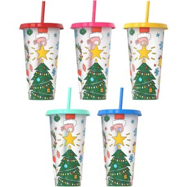 Homiliky Colour Changing Cup 5 Pcs Plastic Christmas Cups Reusable Travel Tumblers with Lids and Straws Iced Coffee Cup Cold Water Drink Change Cups, 710ml