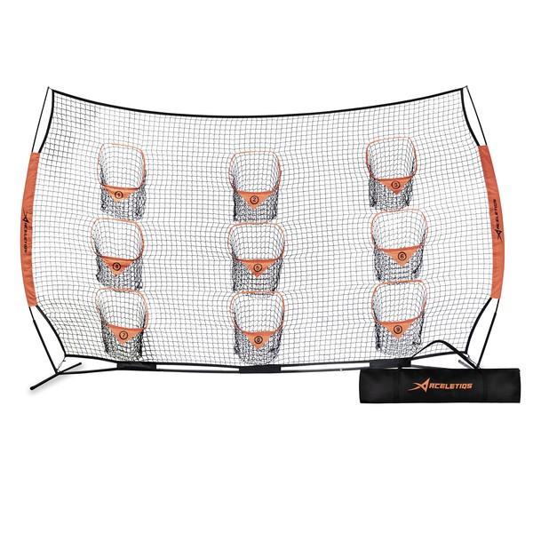 Football Throwing Net | Portable Football Gear | Quarterback Throwing Practice Net | Improve Passing Accuracy | 12ft x 8ft with 9 Pockets [Carry Bag Included]