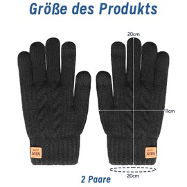 KASURE 2 Pairs of Gloves, Winter Knitted Gloves for Men and Women, Touchscreen Gloves, Elastic Winter Thermal Knitted Gloves for Skiing, Cycling (Black/Navy Blue), Black x 2
