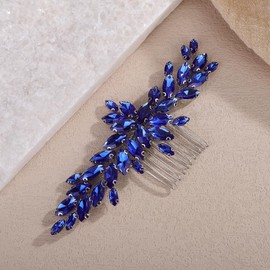 Teyglen Blue Crystal Bridal Hair Comb Full Rhinestone Hair Piece Bride Wedding Hair Comb Sparkly Rhinestone Headpiece Party Prom Hair Accessories for Women (Blue)