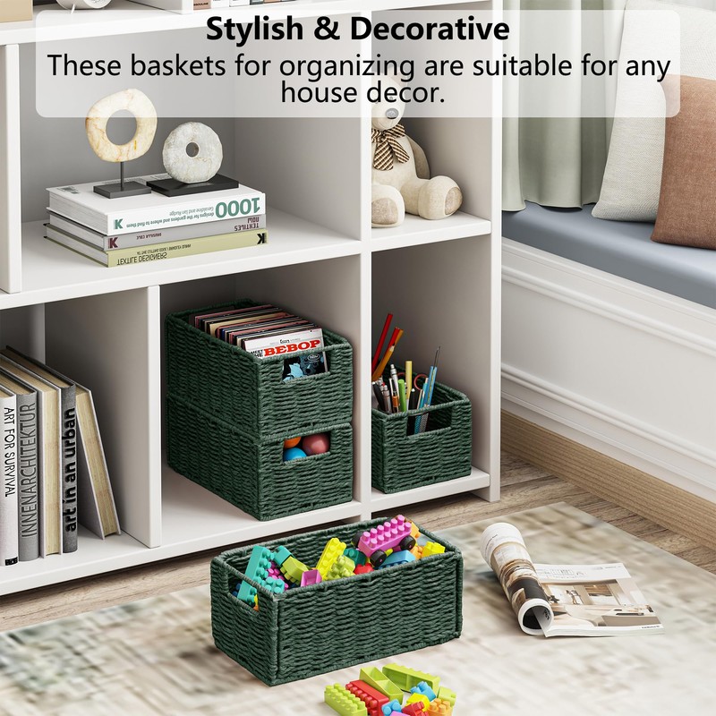 Vagusicc Wicker Storage Basket, Set of 2 Hand-Woven Paper Rope