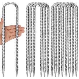 12 Inches U Stakes 8-Pack Heavy Duty Tramopline Wind Stakes for Inflatables, Metal Stake for Outdoor Decorations, Fence Stakes for Dogs Digging, Inflatables, Outdoor Decoration Anchors Silver