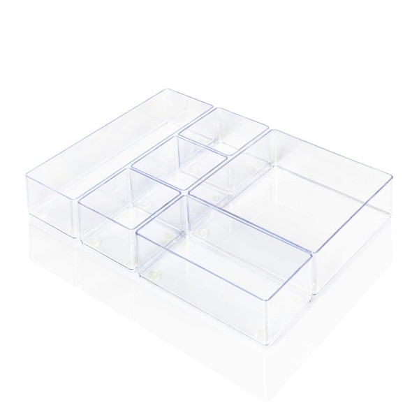 Lilly Things Non-Slip Drawer Organiser System, Drawer Insert, Storage Box for Makeup & Cosmetics, Dressing Table, Office Desk, Bathroom & Kitchen, Transparent