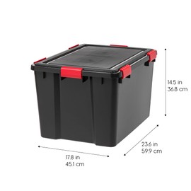 IRIS USA WeatherPro 74 Qt Storage Bins with Lids, 3 Pack, BPA-Free Plastic Gasket Box with Tight Latch and Seal, Stackable Nestable Tote Tub - Black/Red