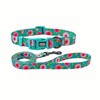 Olahibi Dog Collar and Leash Set, Rose Pattern, Polyester Material,