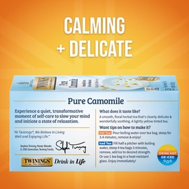 Twinings Pure Camomile Herbal Tea Individually Wrapped Bags, 25 Count (Pack of 6), Calming & Delicate, Naturally Caffeine-Free, Enjoy Hot or Iced, 150 Teabags