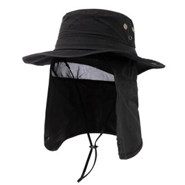 TOP-EX UPF 50 XXL Sun Hats for Big Heads Men with Neck Cover Wide Brim Summer UV Protection Hiking Safari Hat Waterproof Fishing Boonie Hat Breathable Sunhat for Outdoor Walking Gardening Black XL/XXL