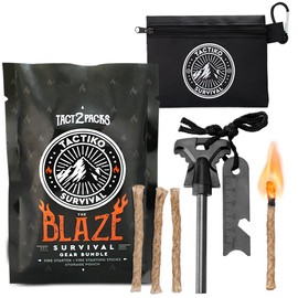 Tactiko Survival Fire Starter Kit - Premium Flint and Steel Firestarter for Campfires, Hemp Rope & Storage Pouch, 4" Magnesium Ferro Rod, Stocking Stuffers for Men, Camping Accessories - U.S. Company