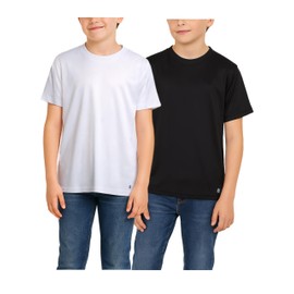 RBX Boys Tshirts - 2 Pack Dry Fit Crewneck Short Sleeve Boys Athletic Shirts Dry Fit Kids Activewear Sports (Sizes: 4-16), Size 14-16, Black/White