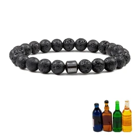 Anti Alcohol Bracelets for Women Men Quit Smoking Drinking Bracelets Hematite Beads Bracelet Relieve Anxiety and Stress Health Jewelry Gifts (Black)