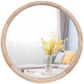 CONGUILIAO Round Mirror, 30 Inches Wood Mirror, Wall Mirror Decorative Circle Mirror, Nature Big Bathroom Large Vanity Mirror Farmhouse Mirror for Living Room Bedroom Entryway