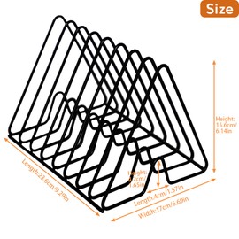 PLSOPPKG 8 Slot Metal Vinyl Record Holder, Triangle Notebook Storage Mesh Magazine Album Display Rack, Triangle Desktop File Sorter Organizer for Home Office
