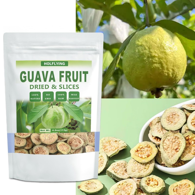 HOLFLYING Natural Dried Guava Fruit Slices, 4.0 oz