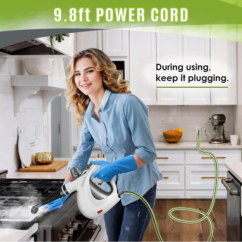 Phueut Pressurized Handheld Multi-Surface Natural Steam Cleaner with 12 pcs