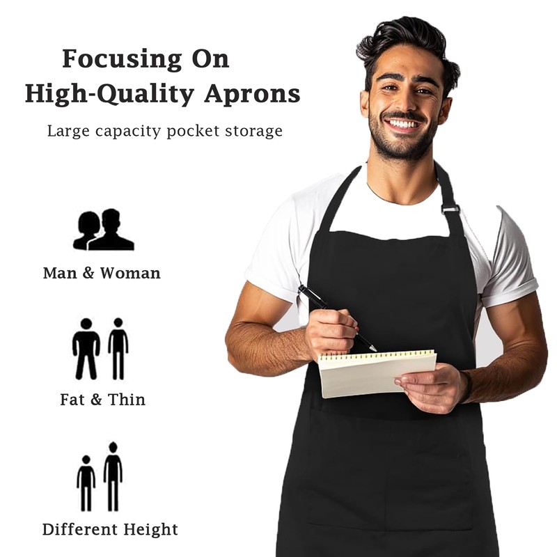 DDUP Kitchen Apron 2 Pack, Adjustable Black Kitchen Chef Aprons