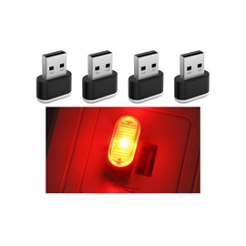 FALVFUN 4PCS USB LED Car Interior Atmosphere Lamp, Portable Plug-In Mini Vehicle Night Light, Automotive Trunk Ambient Lighting Decoration Kit, Universal for SUV Sedan Truck (Red)