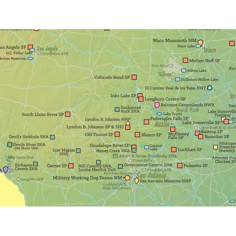 Texas State Parks & Federal Lands Map 18x24 Poster (Green