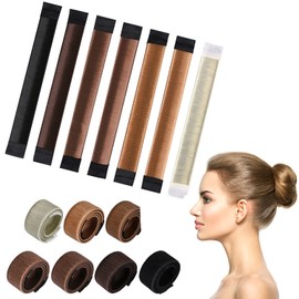 KISSBUTY Bun Maker (7 Count) - Hair Donut for French Twist, Wrap, Snap Disk Hair Styling - DIY Tool for Women and Girls - 7 Shades: Beige, Light Brown, Coffee, Dark Brown, Brown, Black