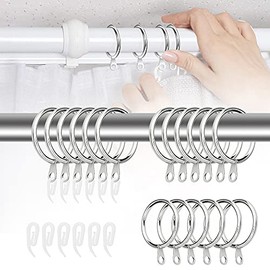 BUZIFU 40 Pack Silver Curtain Rings and Hooks Metal Curtain Drapery Rings Curtain Hanging Rings with Plastic Curtain Hooks Drape Sliding Eyelet Rings for Curtains and Rods, 30mm Internal Diameter