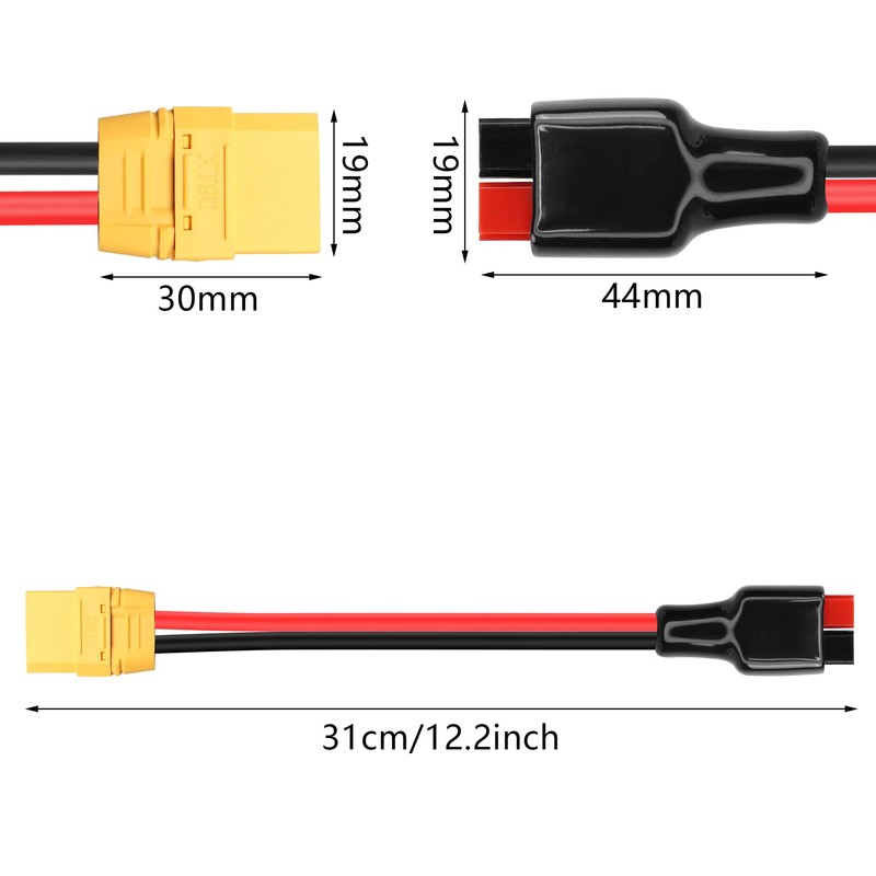 PNGKNYOCN 45A Male to XT90 Short Cable 30cm 12AWG XT90