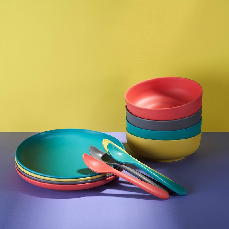 GET FRESH Bamboo Kids Plates Set 4-pack Reusable Dinner Plates