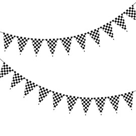 GOTPASS Black and White Checkered Flags Banner Checkered Pennant Banner Race Theme Party Supplies Race Car Baby Shower Birthday Party Decorations