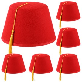 OMISTAR 6 Pcs Red Fez Hats, Non-woven Hats with Yellow Tassel for Men, Arabian Moroccan Bellhop Hat, Traditional Tarboosh Hat, Costume Accessories for Cultural Celebrations, Festivals