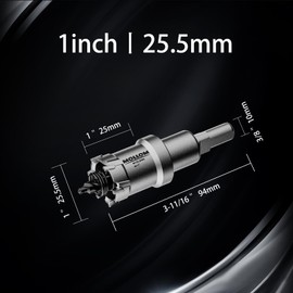 Mollom (1''|25.5mm) Heavy Duty Carbide Hole Saw with 2 Pilot Drill Bits, Hole Cutter cuts Stainless Steel, mild Steel, Iron, Copper, Brass, Plastic