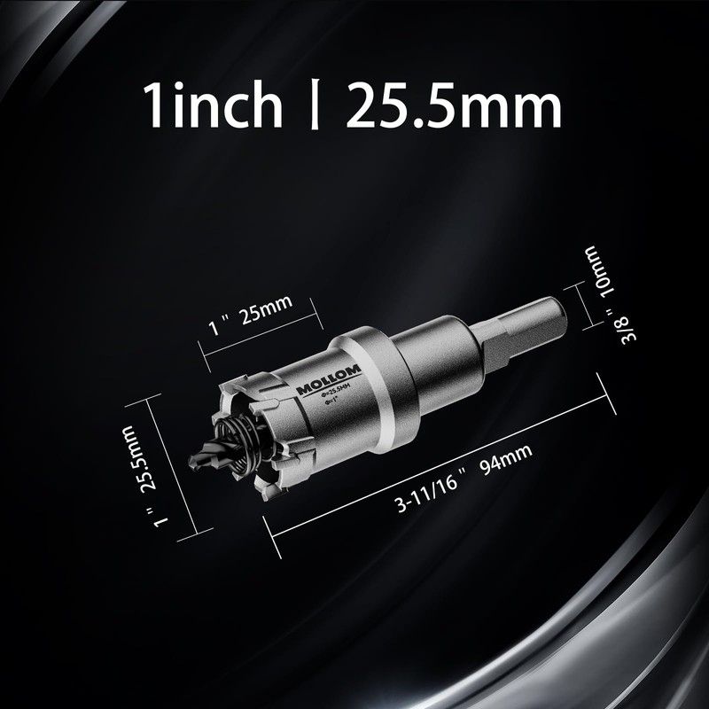 Mollom (1''|25.5mm) Heavy Duty Carbide Hole Saw with 2 Pilot