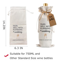 Julont 2Pcs Wedding Engagement Gifts for Couple, Mr & Mrs Gift, Newlywed Wine Bag Weeding Gift Wine Bag with 2Pcs Kraft Blessing Cards and natural jute rope