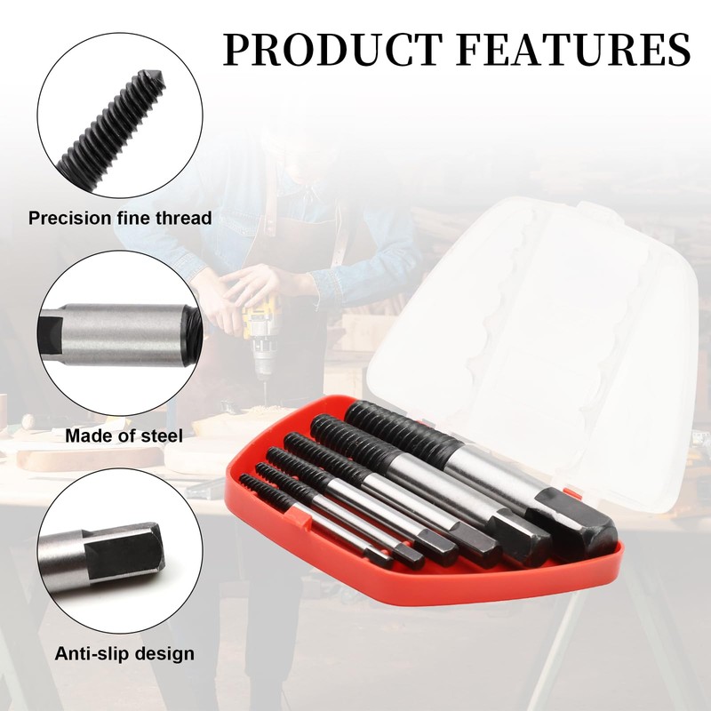 Damaged Screw Extractor Set, 6 Different Sized Screw Extractor, Easy