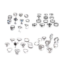 KAMRESH 16-44 Pcs Vintage Womens Knuckle Rings for Girls Stackable Midi Joint Finger Ring Set Hollow Carved Flowers (44pcs)