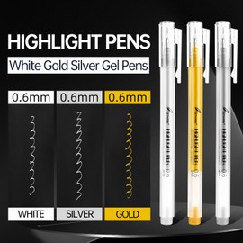 GETHPEN 0.6mm Fine Point Silver Gel Pens, 3-Pack for Artists Drawing on Black Paper, Sketching, Adult Coloring Books & Modern Crafts