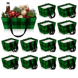Glenmal 72 Pcs Christmas Baskets for Gifts Empty Kraft Basket Bulk with Handles 9.8 x 6.5 x 4.3'' Plaid Gift bag for Christmas Xmas Holiday Birthday Party Gift Packages Wrapping (Green,Black)