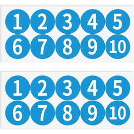 LONGMUU 20 PCS Self Adhesive Number Stickers 1-10, 1.6 in Blue Anti-Fading Waterproof Vinyl Circle Number Sticker Plastic Consecutive Small Number Stickers for Machine and Fitness Equipment Locker