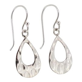 Touch Jewellery 925 Sterling Silver Hammered Droplet Design Drop Earrings
