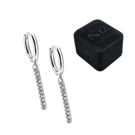 NY̌X Rhodium Plated Sterling Silver Bar Drop Earrings, Cubic Zirconia Stones, Hypoallergenic, Women's Elegant Party Earrings