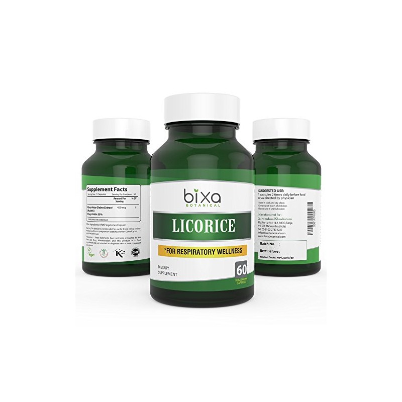 Licorice Root Extract Capsules/Mulethi/Glycyrrhiza Glabra, 60 Veg Capsules, 450 mg,