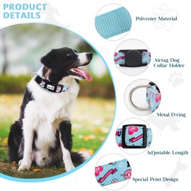 Dote on Dog Collar Airtag Adjustable Dog Collar with Beautiful Design Patterns Medium Soft Nylon Dog Collars for Small Medium Large Dogs L 16-24inches Blue