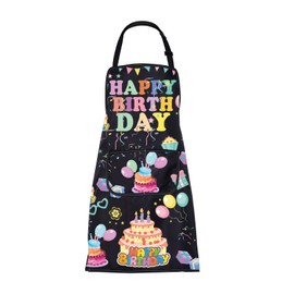 FUSTME Happy Birthday Aprons for Women Happy Birthday Gift Birthday Party Kitchen Cooking Chef BBQ Aprons with Pockets (Happy Birthday Apron)
