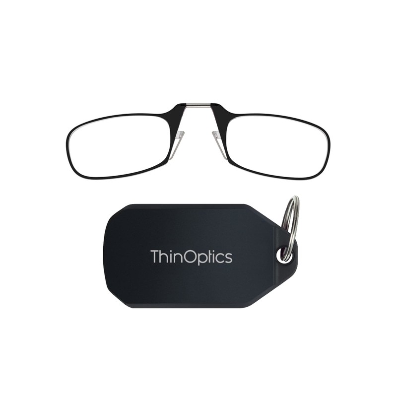 ThinOptics Keychain Case and Readers Rectangular Reading Glasses, Black, 44