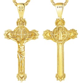 CELESTIA Cross Necklace Men Women 925 Silver Jesus Saint Christopher Pendant Orthodox Cross Crucifix Chain Men's Necklace Christian Gifts, Sterling silver, No Gemstone