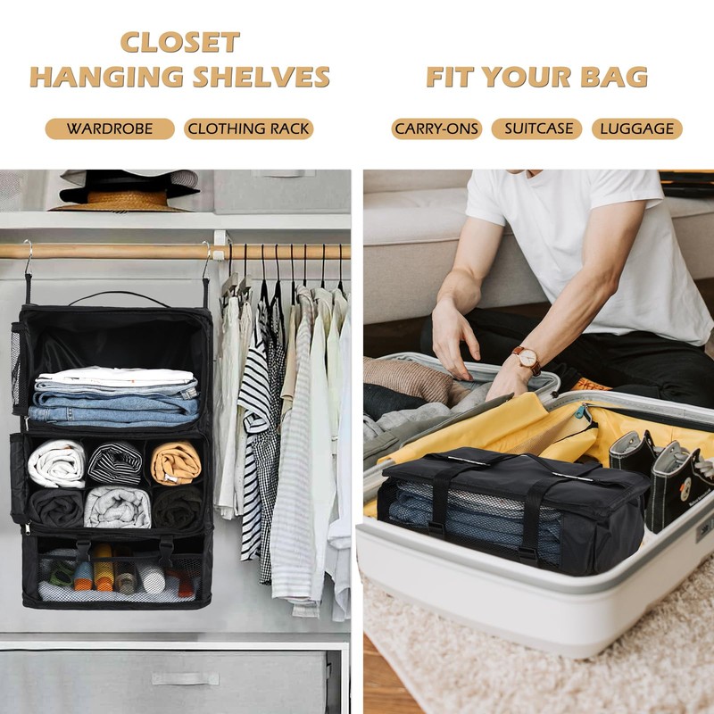 Surblue Hanging Shelves Travel Storage Bag Compression Packing Cube for