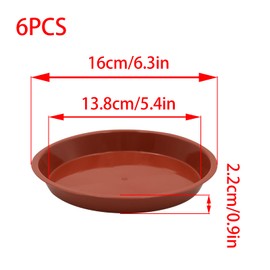 JAKOUE 6pcs Terracotta Plastic Plant Saucers (6.3'') - Heavy Duty Indoor Plant Trays for Pots with Water Drainage, Drip Catcher & Decor (Set of 6 Round Saucers)