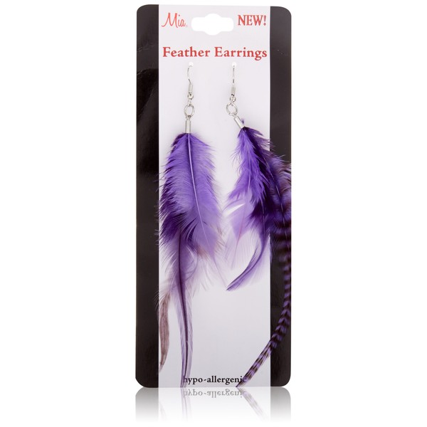 Mia Feather Earrings, Purple, 1 Ounce