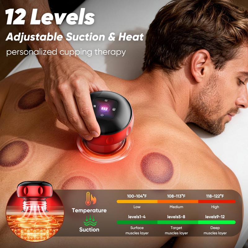 2 Pack Smart Cupping Therapy Massager with Red Light, 7-in-1