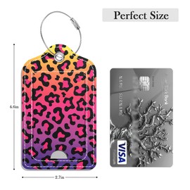 GDJEGE Luggage Tags for Suitcase, 2 Pack PU Leather Travel Cruise Luggage Tag with Privacy Flap, Name ID Label and Metal Loop for Women Men Girls Suitcase Baggage Bag Backpack, Colorful Leopard