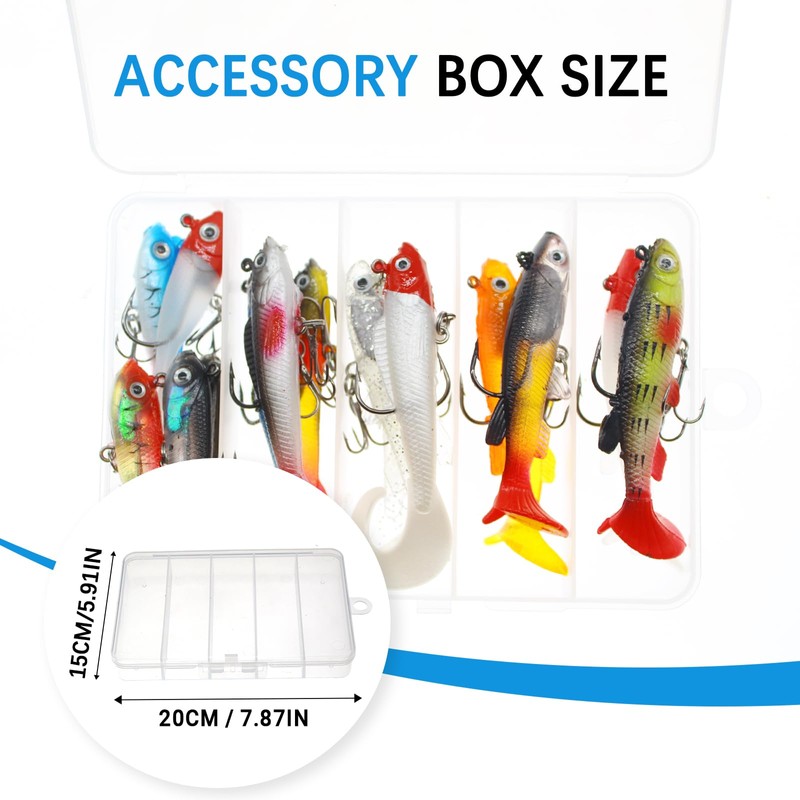15PCS Lifelike Paddle Tail Swimbaits with Jig Heads, Pre-Rigged Soft