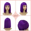 siswin Purple Short Straight Bob Wig with Bangs for Women(12inch,Purple)