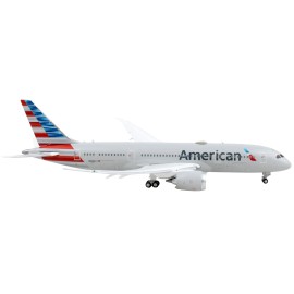 DCD 1/400 Diecast Model Airplane Boeing 787-8 Commercial Aircraft with Gray Striped Tail 'American Airlines' Flaps 1/400 Scale